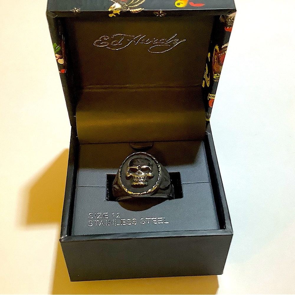 Ed Hardy Silver Stainless Steel Skull Ring Size 12 New